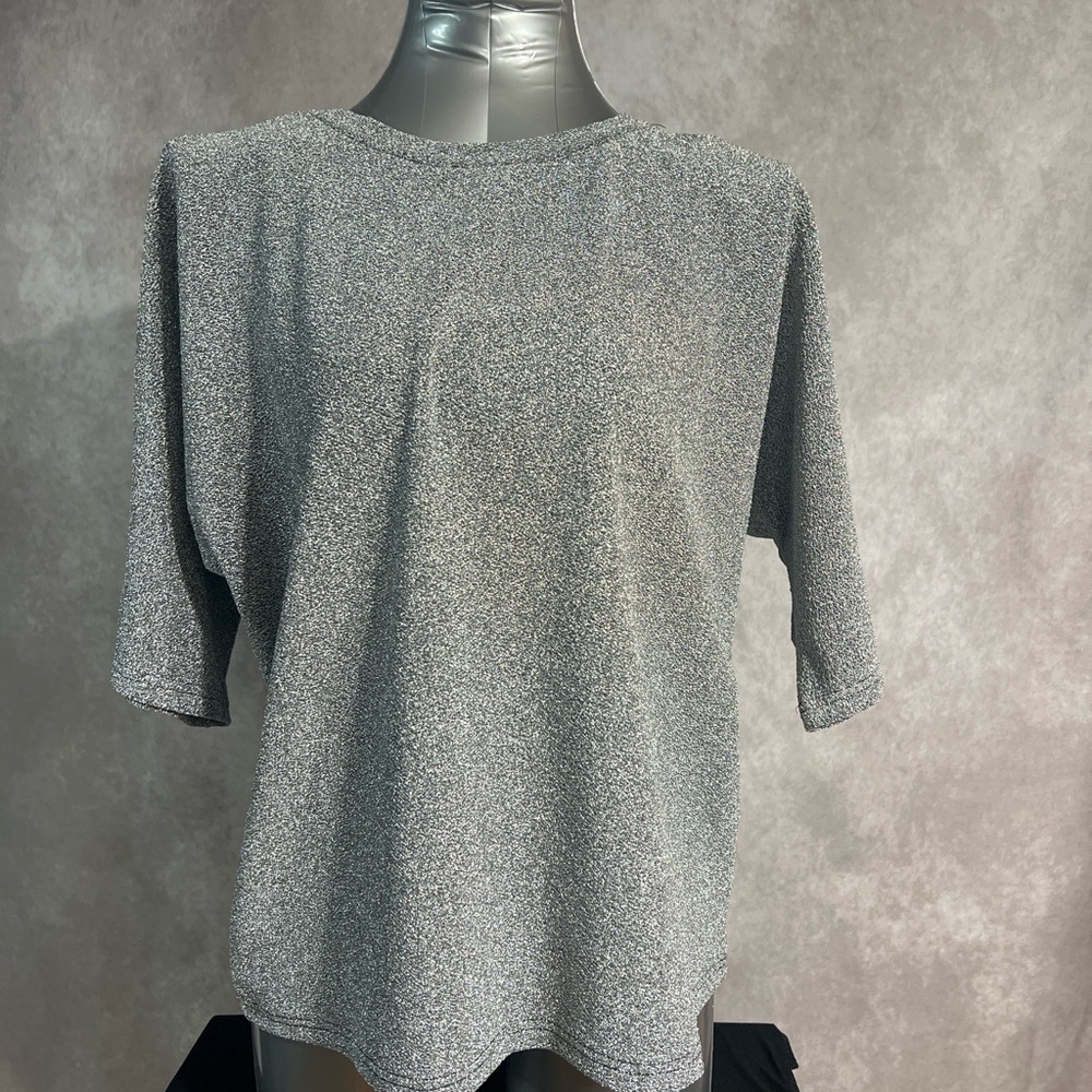 Annie Metallic Gray Short Sleeve Top
